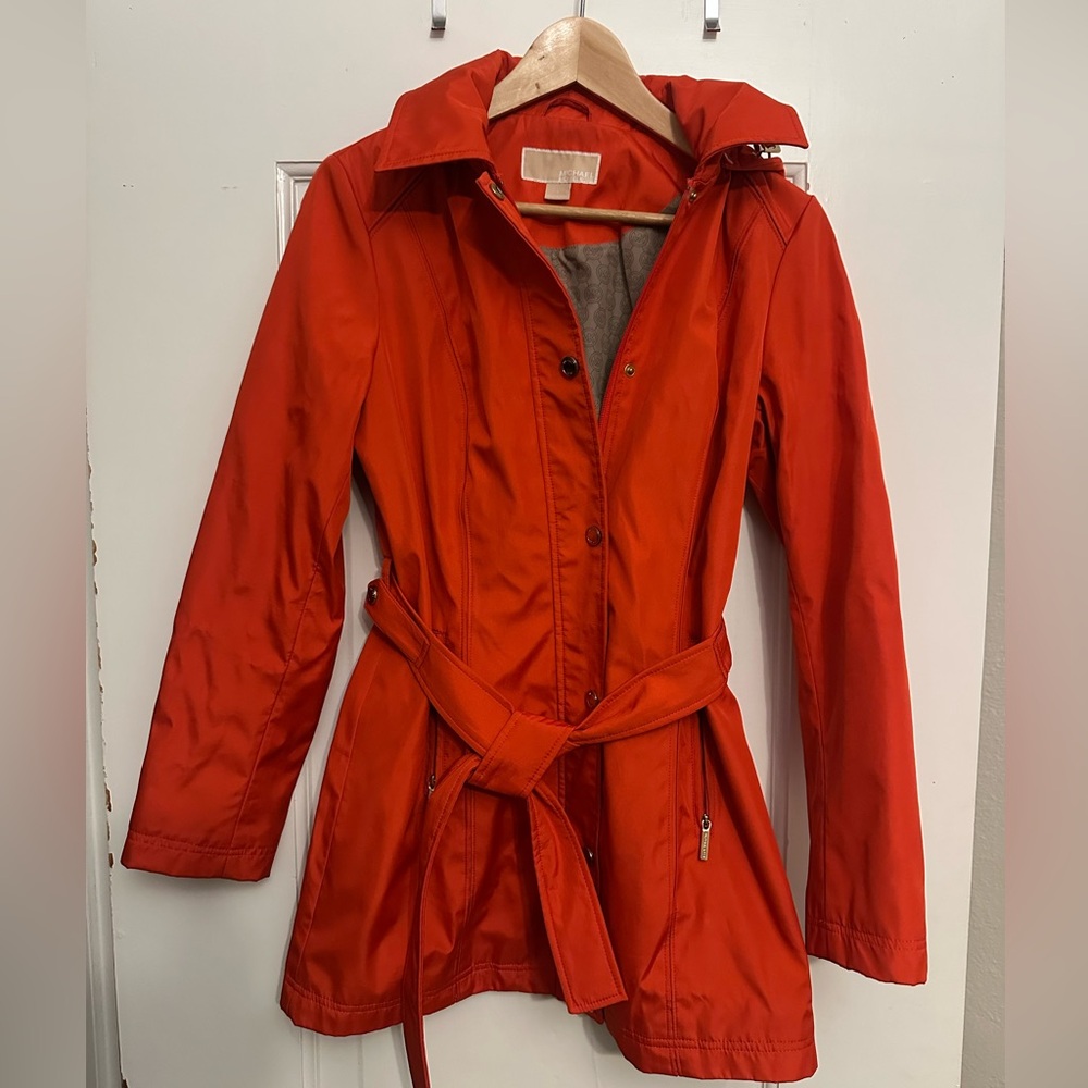 Michael Kors Vibrant Orange Belted Trench Rain Coat